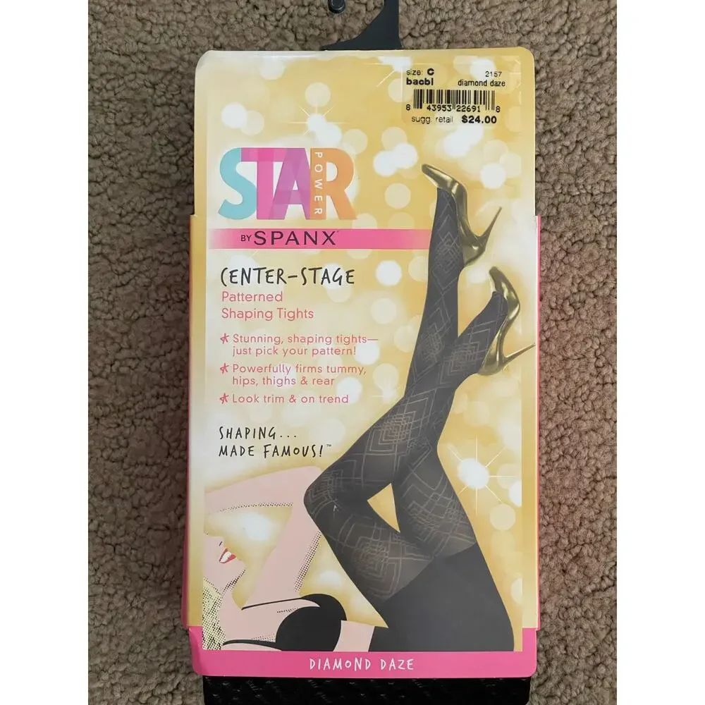 Star Power by SPANX Center-Stage Shaping Tights Black Diamond Daze Size C NEW